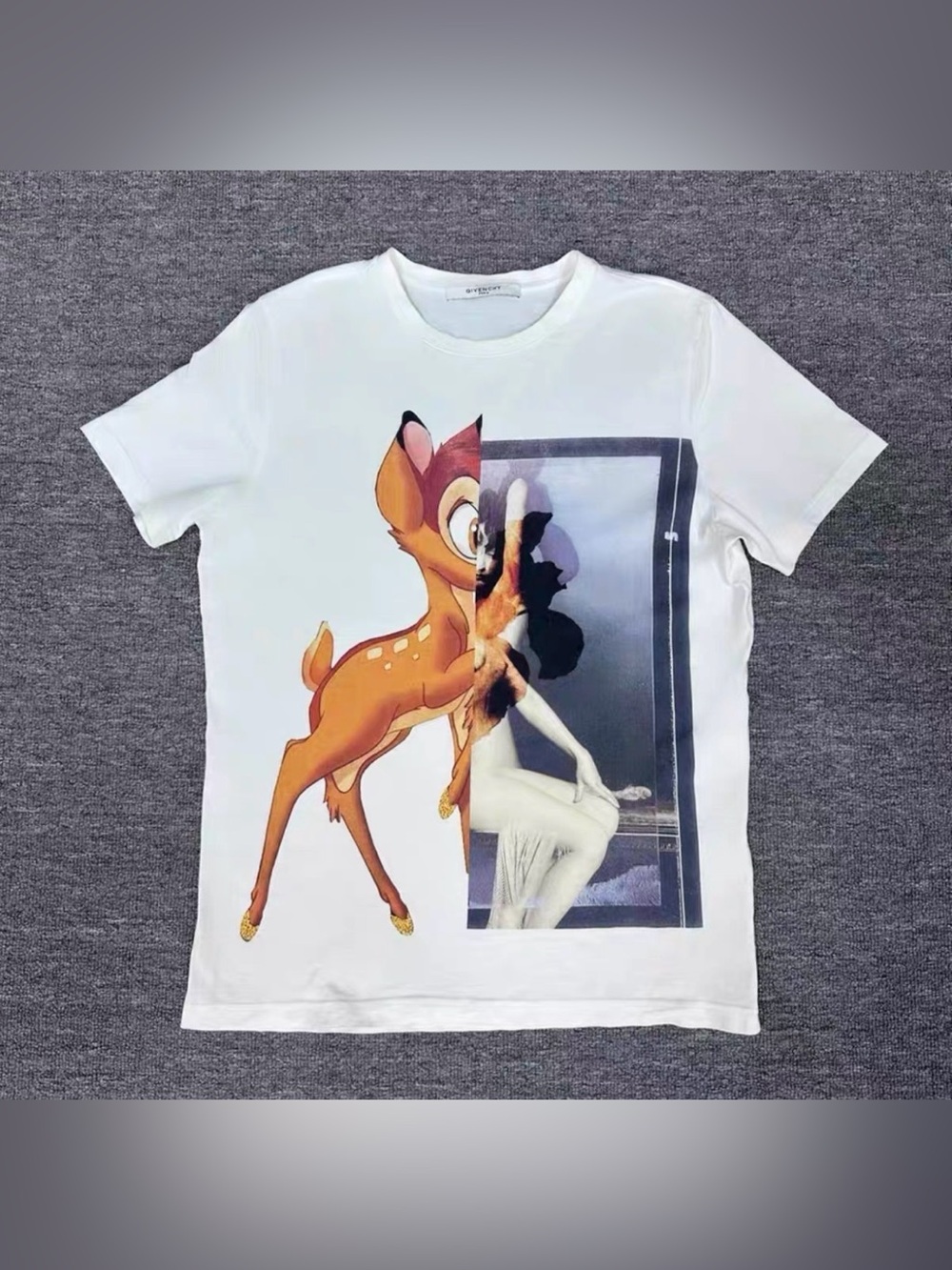 🚩steal Givenchy White Kids Tee with Bambi Graphic and Photo Collage